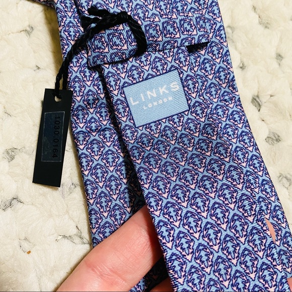 LINKS OF LONDON Silk Logo Tie Deer Stag blue pink - Picture 2 of 6